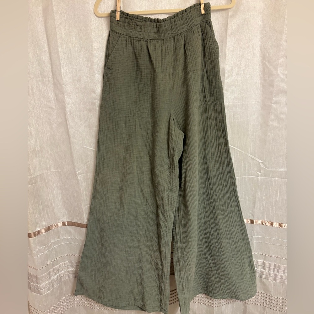 Olive Green Wide-Leg Pants